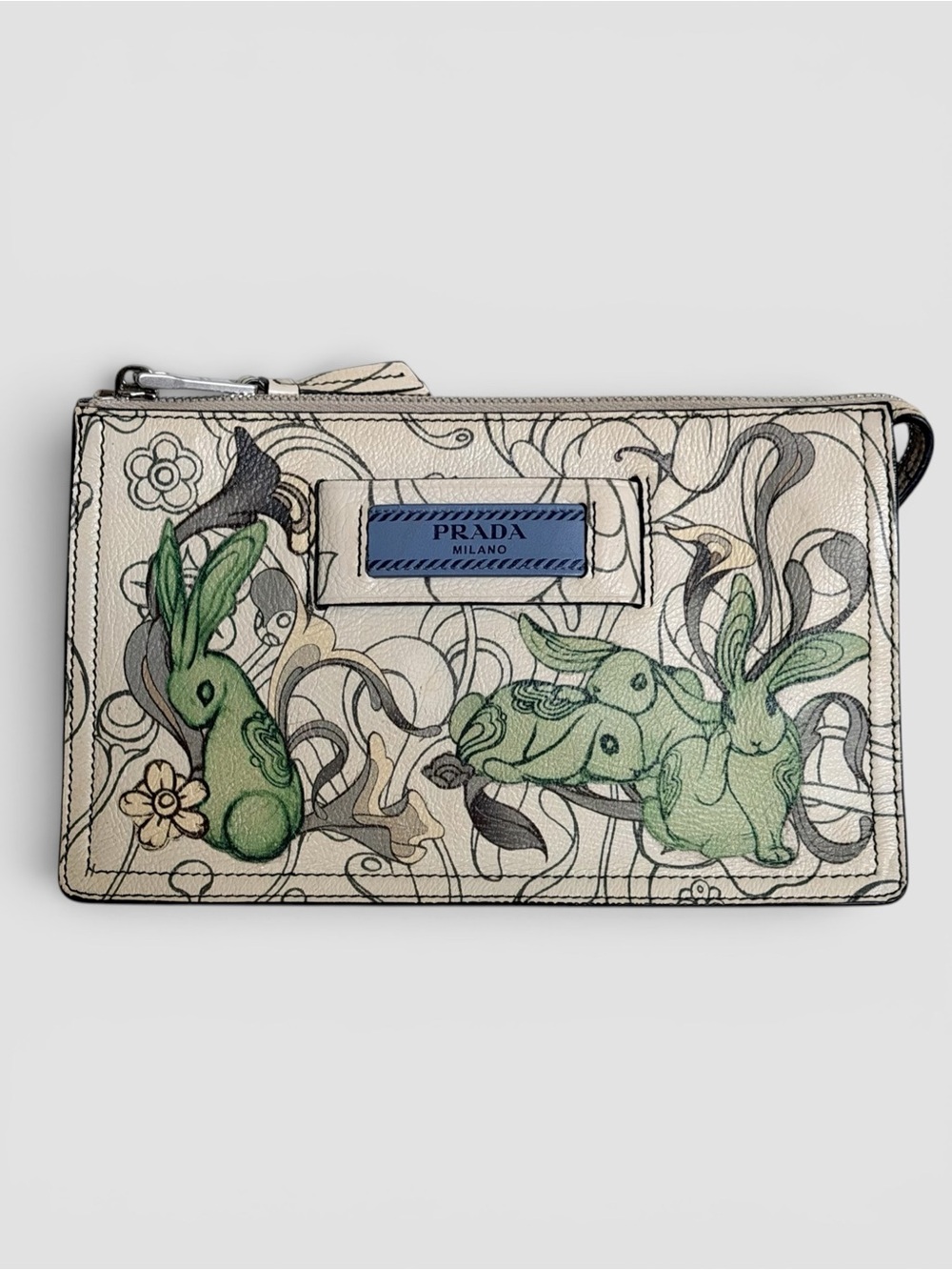 Prada James Jean Rabbit Print Leather Clutch